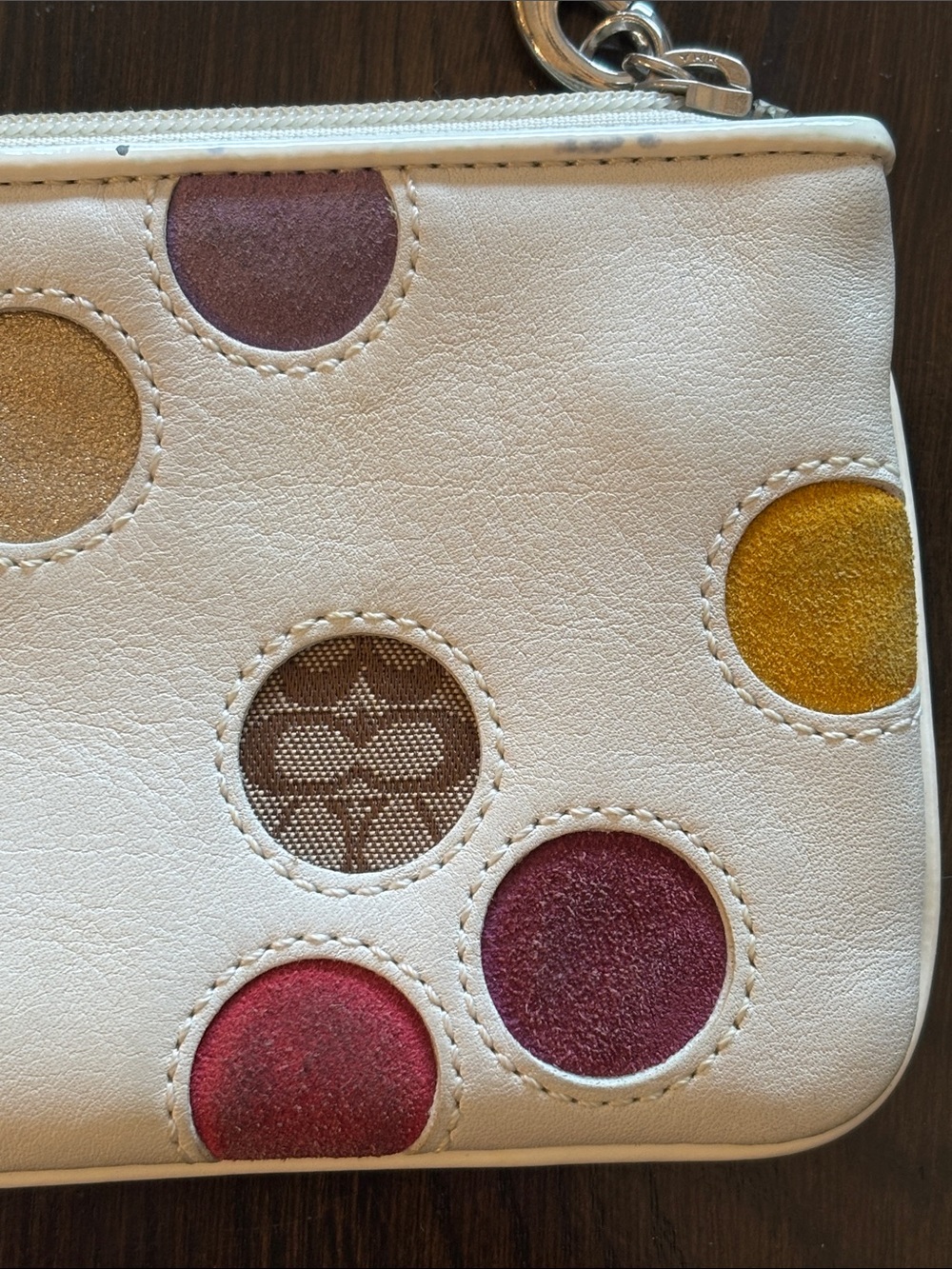 Coach White Leather Wristlet with Multicolor Dot Inlays - Picture 3 of 8